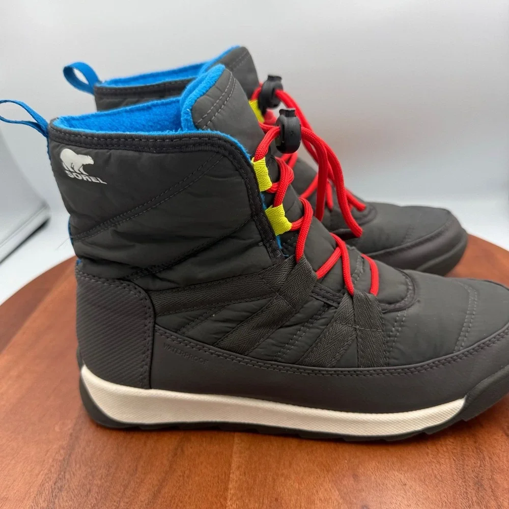 Sorel Whitney II Youth Waterproof‎ Winter Snow Boots Size 5 Black Blue Insulated